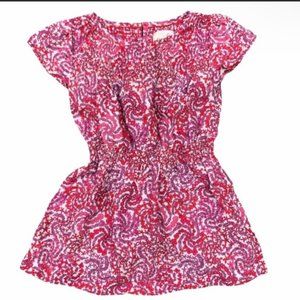Spiral Flowered Dress w Smocking -shades of pink, red, & purple| szS